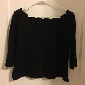 3/4 length scalloped black tee
